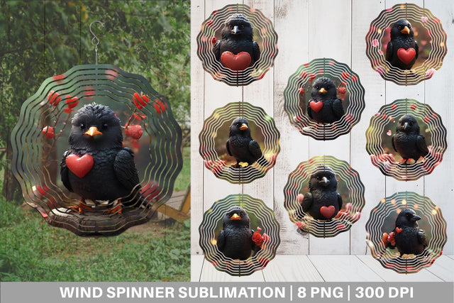 Wind Spinner Valentine Bird Crow Sublimation artnoy 
