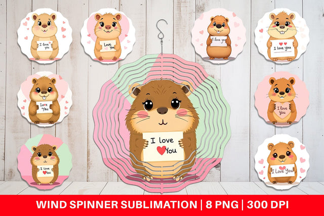 Wind Spinner Valentine Capybara Cartoon Sublimation artnoy 