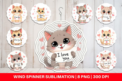 Wind Spinner Valentine Cat Cartoon Sublimation artnoy 
