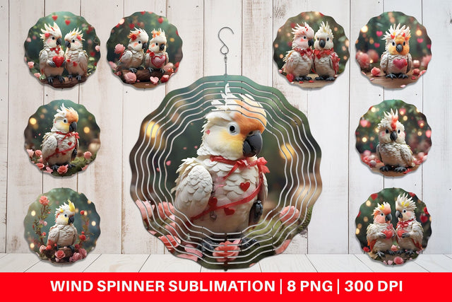 Wind Spinner Valentine Cockatoo Bird Sublimation artnoy 