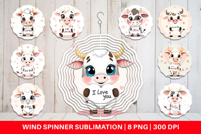 Wind Spinner Valentine Cow Cartoon Sublimation artnoy 