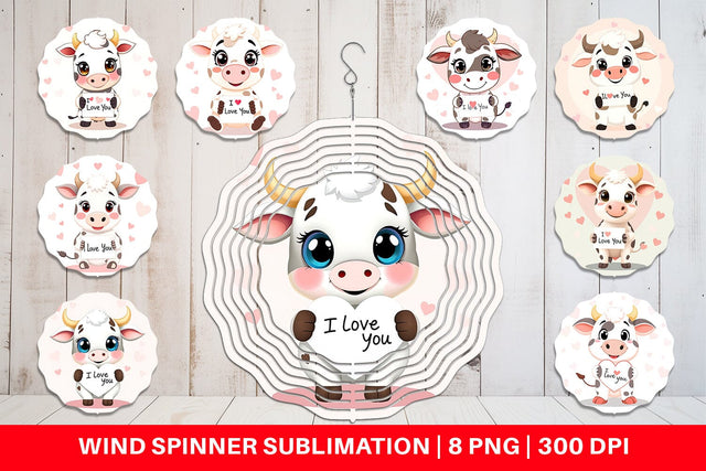 Wind Spinner Valentine Cow Cartoon Sublimation artnoy 