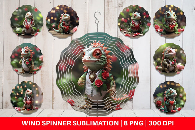 Wind Spinner Valentine Cute Iguana Sublimation artnoy 