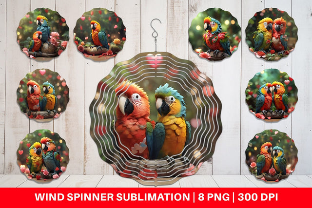Wind Spinner Valentine Cute Macaw Bird Sublimation artnoy 