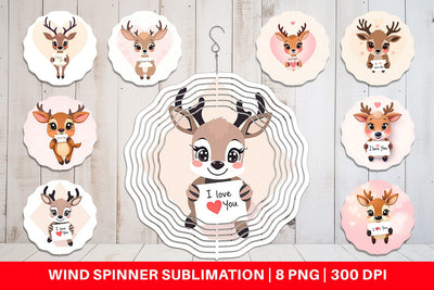 Wind Spinner Valentine Deer Cartoon Sublimation artnoy 