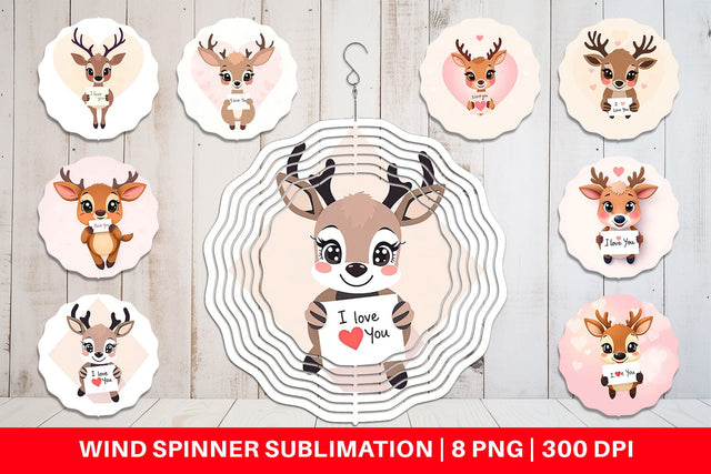 Wind Spinner Valentine Deer Cartoon Sublimation artnoy 