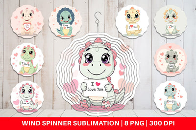 Wind Spinner Valentine Dinosaur Cartoon Sublimation artnoy 