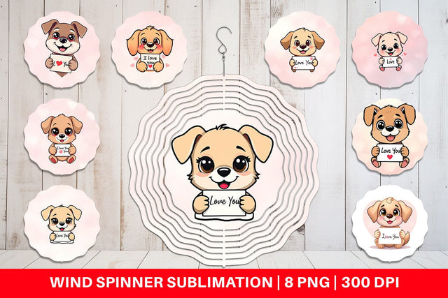 Wind Spinner Valentine Dog Cartoon Sublimation artnoy 
