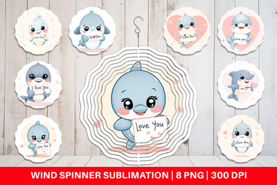 Wind Spinner Valentine Dolphin Cartoon Sublimation artnoy 