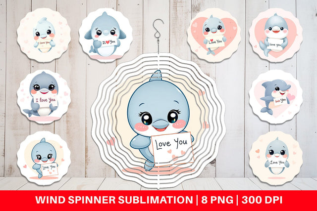 Wind Spinner Valentine Dolphin Cartoon Sublimation artnoy 