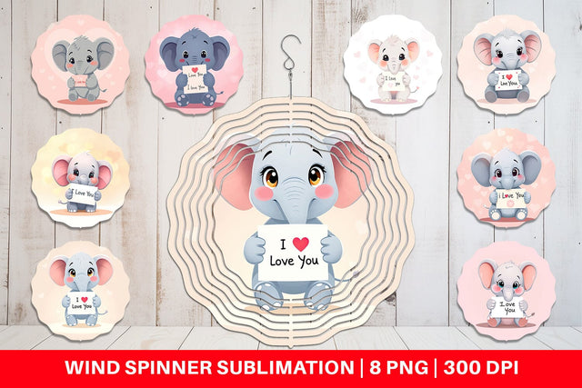 Wind Spinner Valentine Elephant Cartoon Sublimation artnoy 