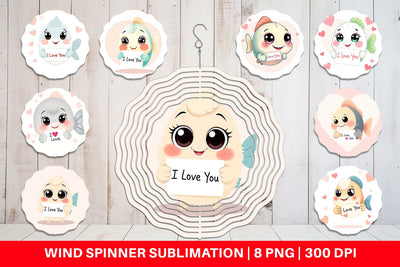 Wind Spinner Valentine Fish Cartoon Sublimation artnoy 