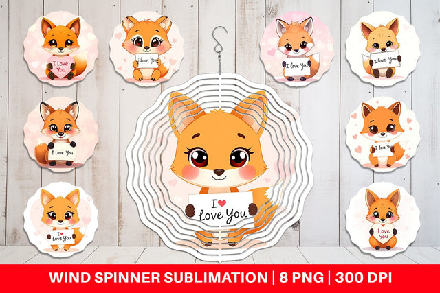 Wind Spinner Valentine Fox Cartoon Sublimation artnoy 