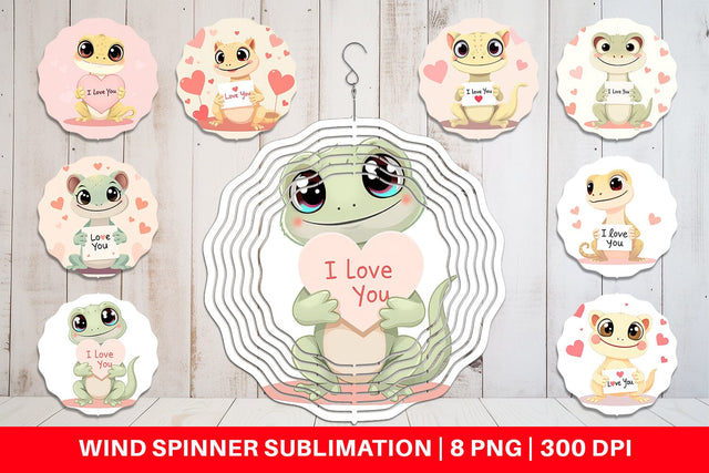 Wind Spinner Valentine Gecko Cartoon Sublimation artnoy 