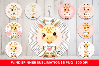Wind Spinner Valentine Giraffe Cartoon Sublimation artnoy 