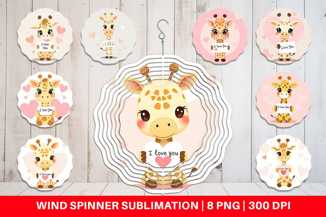 Wind Spinner Valentine Giraffe Cartoon Sublimation artnoy 
