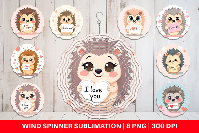 Wind Spinner Valentine Hedgehog Cartoon Sublimation artnoy 