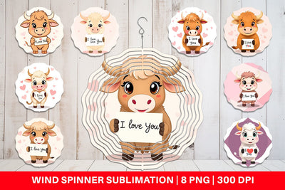 Wind Spinner Valentine Highland Cow Cartoon Sublimation artnoy 