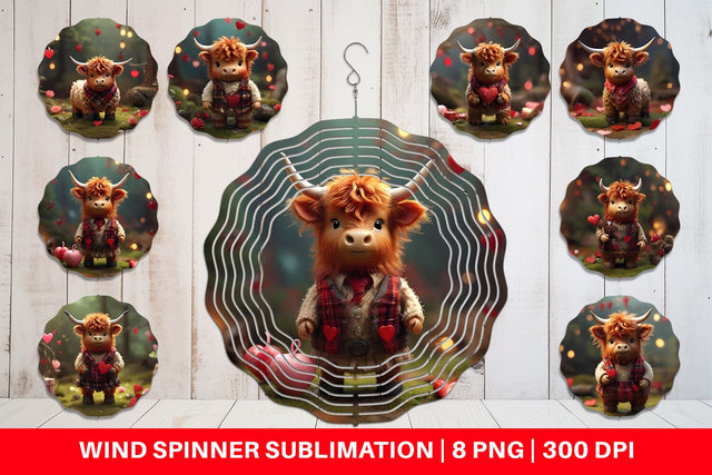 Wind Spinner Valentine Highland Cow Sublimation artnoy 