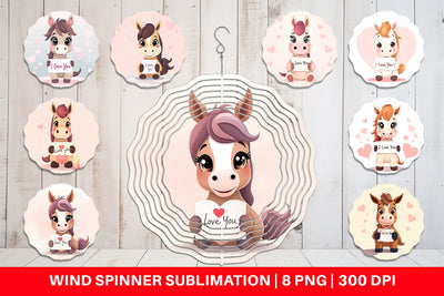 Wind Spinner Valentine Horse Cartoon Sublimation artnoy 