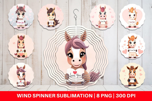 Wind Spinner Valentine Horse Cartoon Sublimation artnoy 