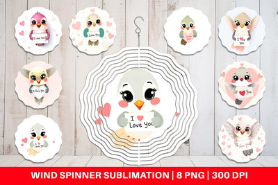 Wind Spinner Valentine Hummingbird Cartoon Sublimation artnoy 