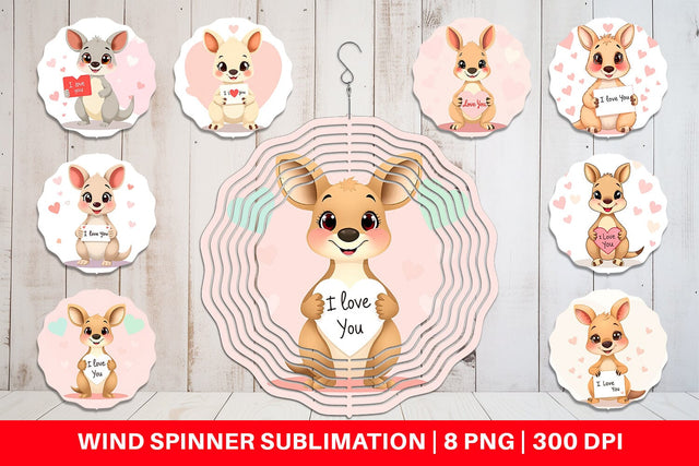 Wind Spinner Valentine Kangaroo Cartoon Sublimation artnoy 