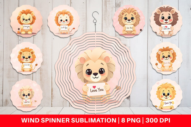 Wind Spinner Valentine Lion Cartoon Sublimation artnoy 