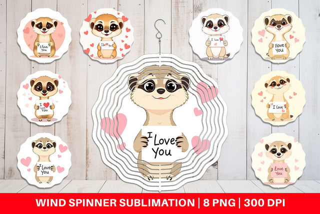Wind Spinner Valentine Meerkat Cartoon Sublimation artnoy 