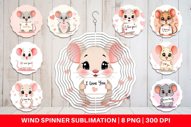 Wind Spinner Valentine Mouse Cartoon Sublimation artnoy 