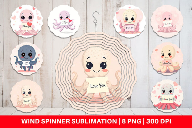 Wind Spinner Valentine Octopus Cartoon Sublimation artnoy 