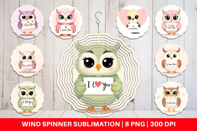 Wind Spinner Valentine Owl Cartoon Sublimation artnoy 