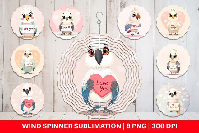 Wind Spinner Valentine Parrot Cartoon Sublimation artnoy 