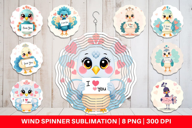 Wind Spinner Valentine Peacock Cartoon Sublimation artnoy 