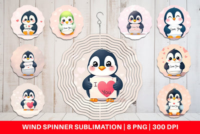 Wind Spinner Valentine Penguin Cartoon Sublimation artnoy 