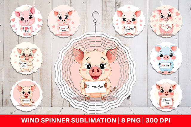 Wind Spinner Valentine Pig Cartoon Sublimation artnoy 