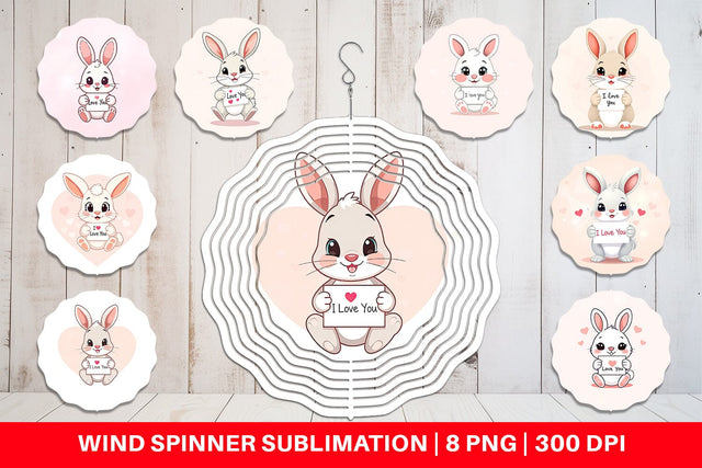 Wind Spinner Valentine Rabbit Cartoon Sublimation artnoy 