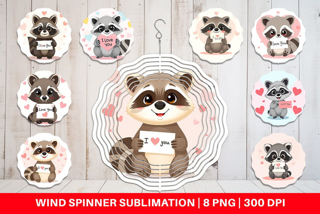 Wind Spinner Valentine Raccoon Cartoon Sublimation artnoy 
