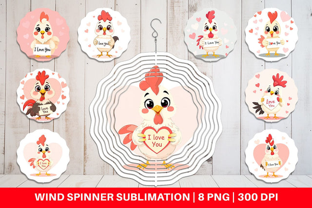 Wind Spinner Valentine Rooster Cartoon Sublimation artnoy 