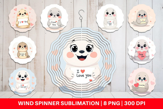 Wind Spinner Valentine Seal Cartoon Sublimation artnoy 