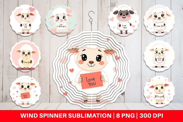Wind Spinner Valentine Sheep Cartoon Sublimation artnoy 