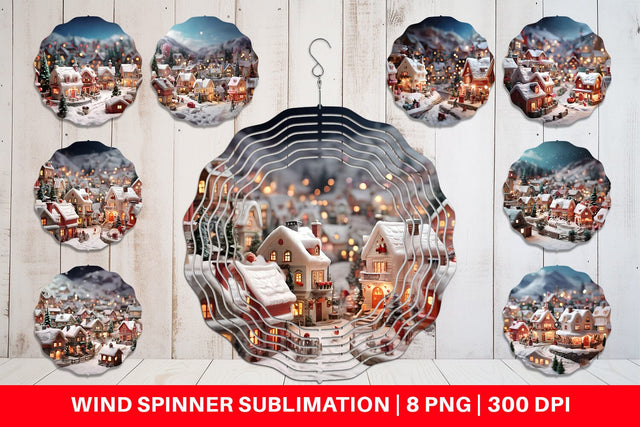 Wind Spinner Valentine Snow Village Sublimation artnoy 