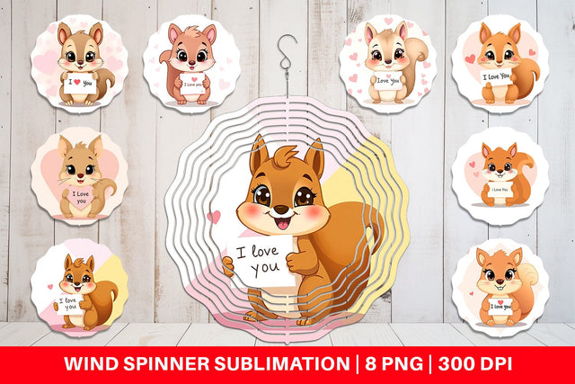 Wind Spinner Valentine Squirrel Cartoon Sublimation artnoy 
