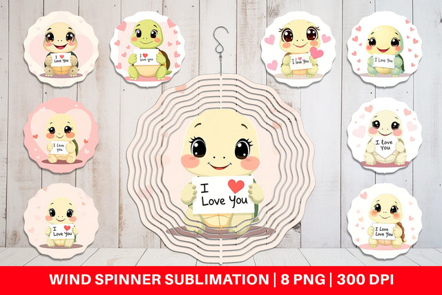Wind Spinner Valentine Turtle Cartoon Sublimation artnoy 