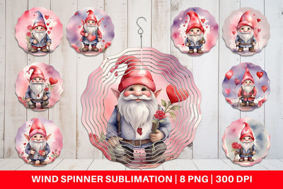 Wind Spinner Valentine Watercolor Gnome Sublimation artnoy 