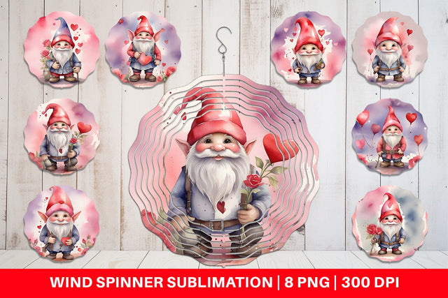 Wind Spinner Valentine Watercolor Gnome Sublimation artnoy 