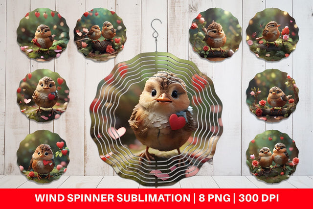 Wind Spinner Valentine Wren Bird Sublimation artnoy 