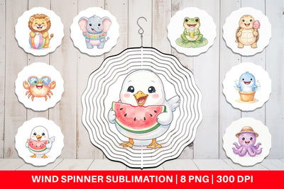 Wind Spinner Vibrant Summer Animals Watercolor Sublimation artnoy 