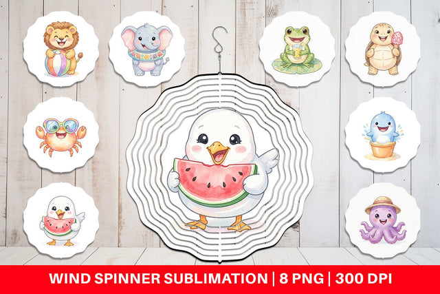 Wind Spinner Vibrant Summer Animals Watercolor Sublimation artnoy 