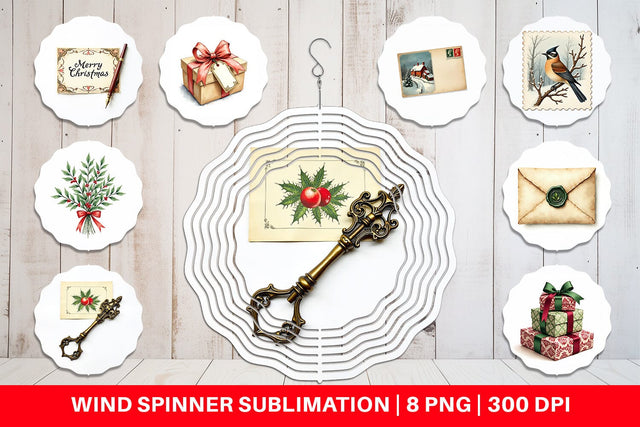 Wind Spinner Victorian Christmas Post & Parcel Watercolor Sublimation artnoy 